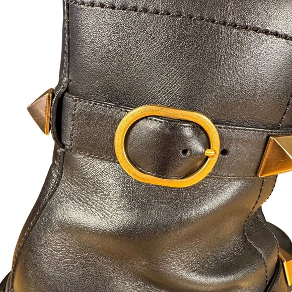 Valentino Garavani Roman Stud Black Ankle Lug Sole Combat Boots Size EU 37.5 - Picture 12 of 14